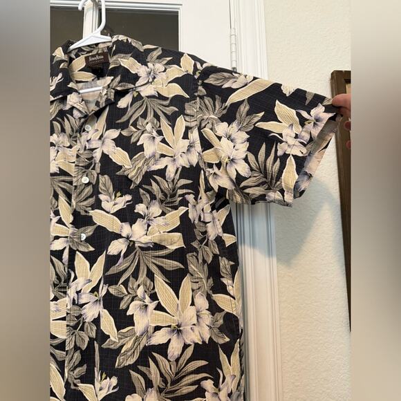VTG Neiman Marcus Men’s black SILK Leaf Palm Tree Hawaiian cabana Shirt M - Picture 4 of 9